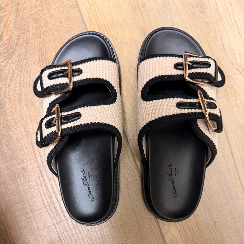 Universal Thread Black and Cream Buckle Sandals